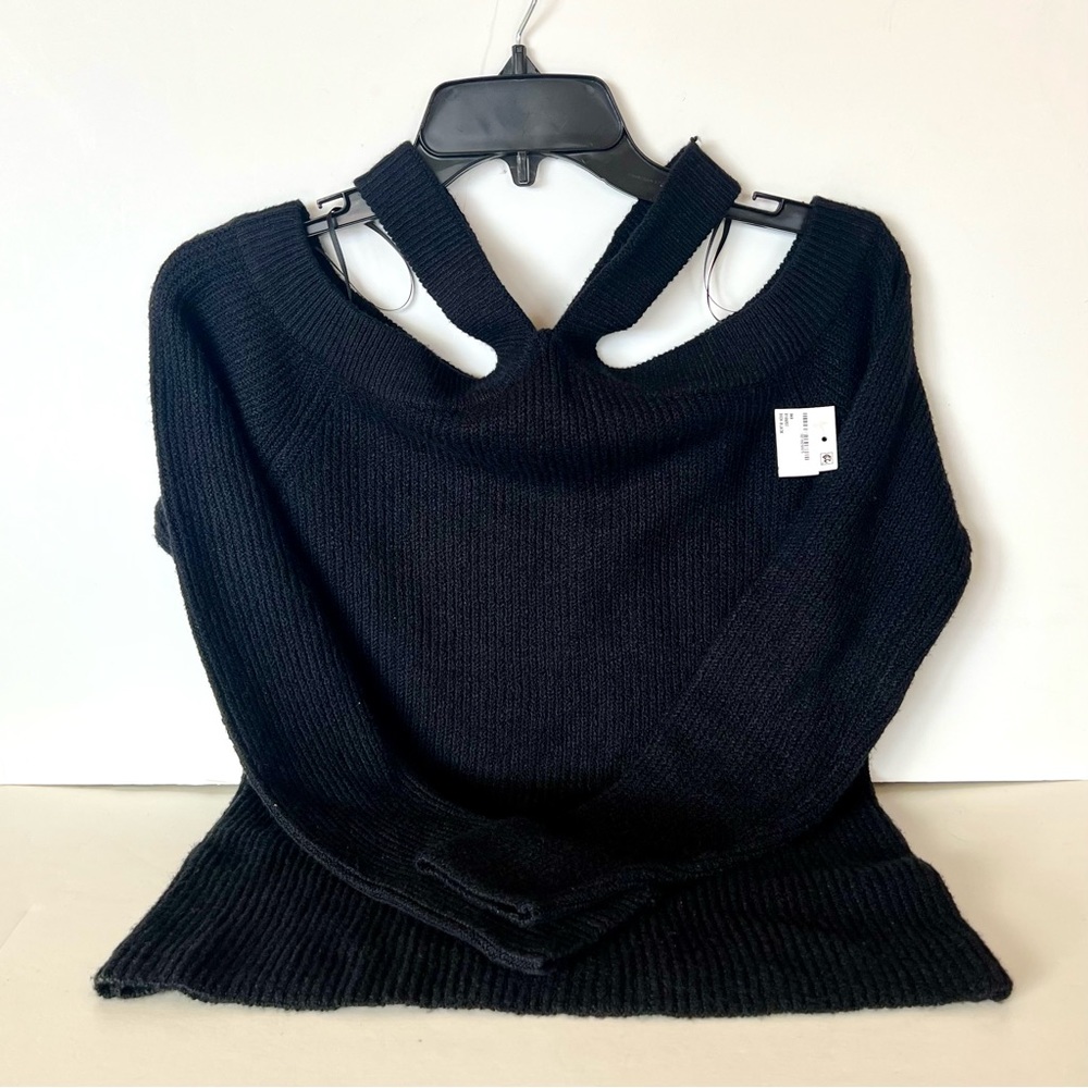 1.STATE Cross Neck Cold Shoulder Cotton Blend Sweater - Picture 7 of 7
